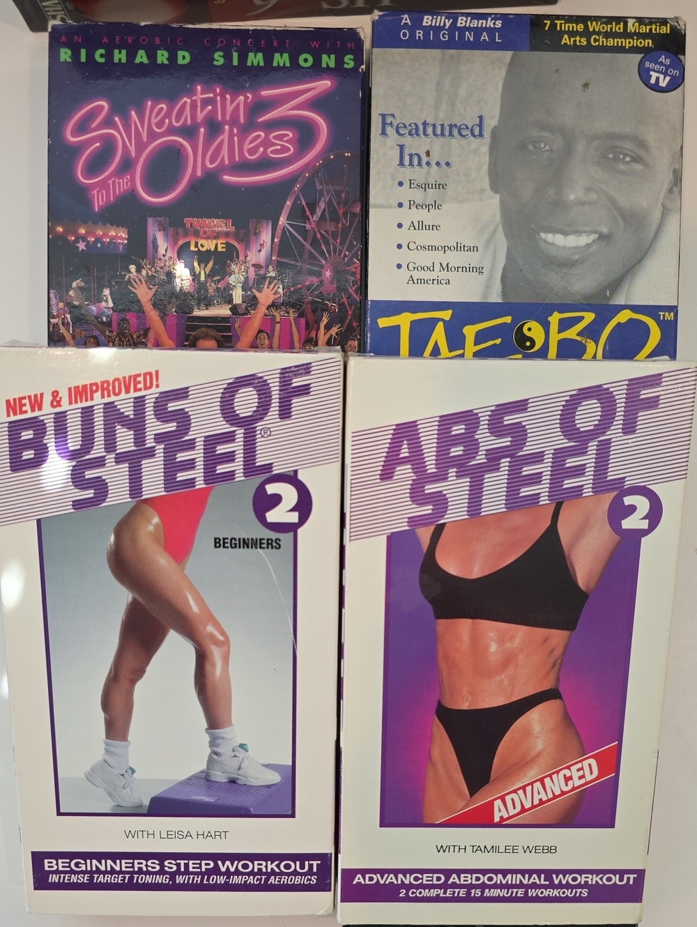 4 VHS Exercise Videos Abs Of Steel, Buns Of Steel, TaeBo Basics, Sweaten Oldies